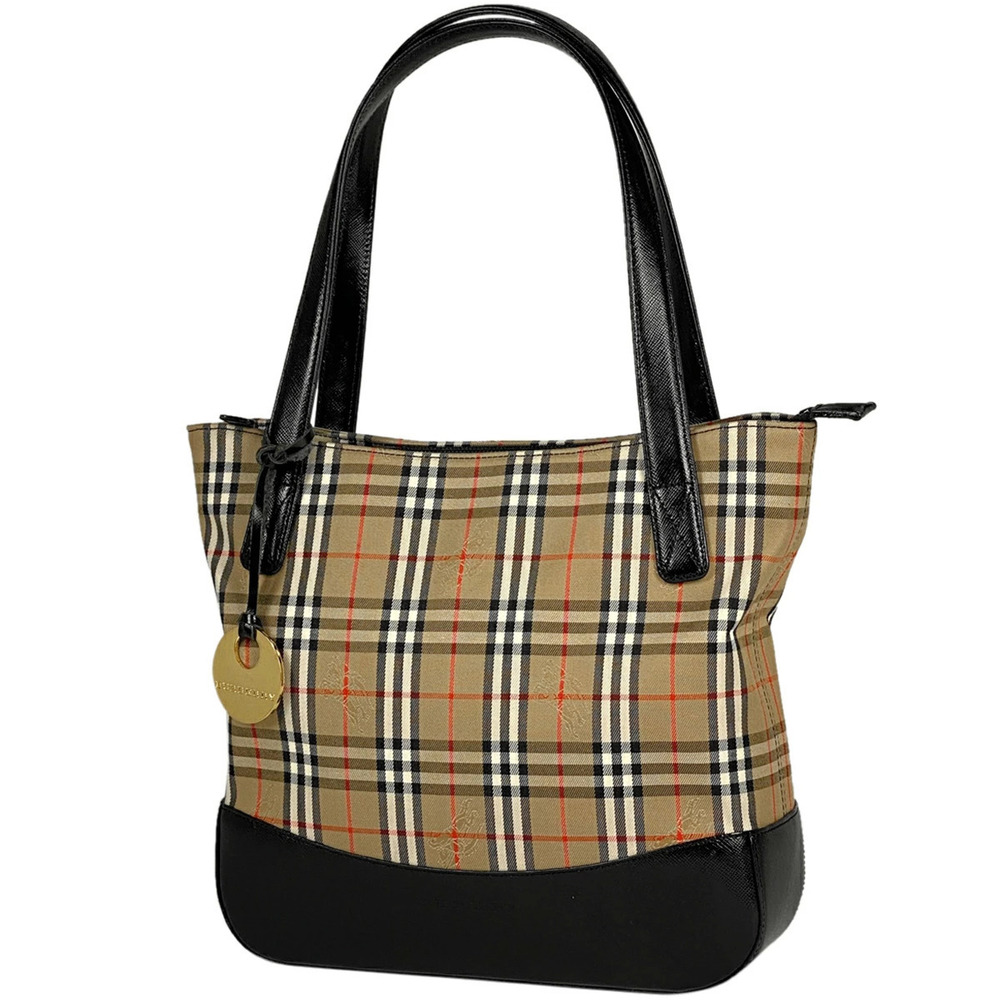 Burberry check handbag tote bag canvas beige black